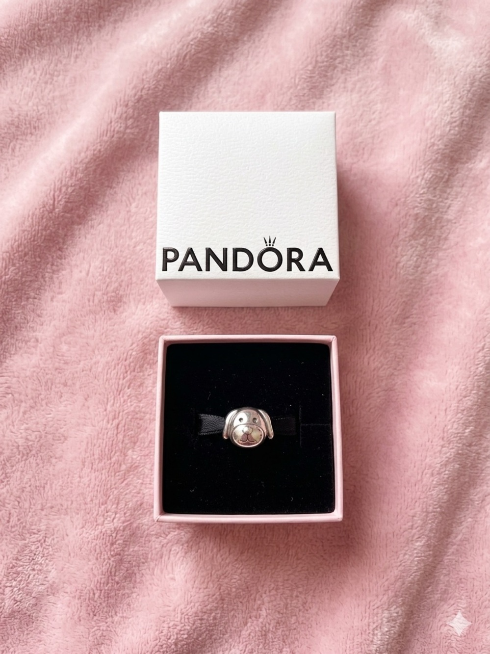 Pandora Silver Dog Face Charm with Pink Gift Box